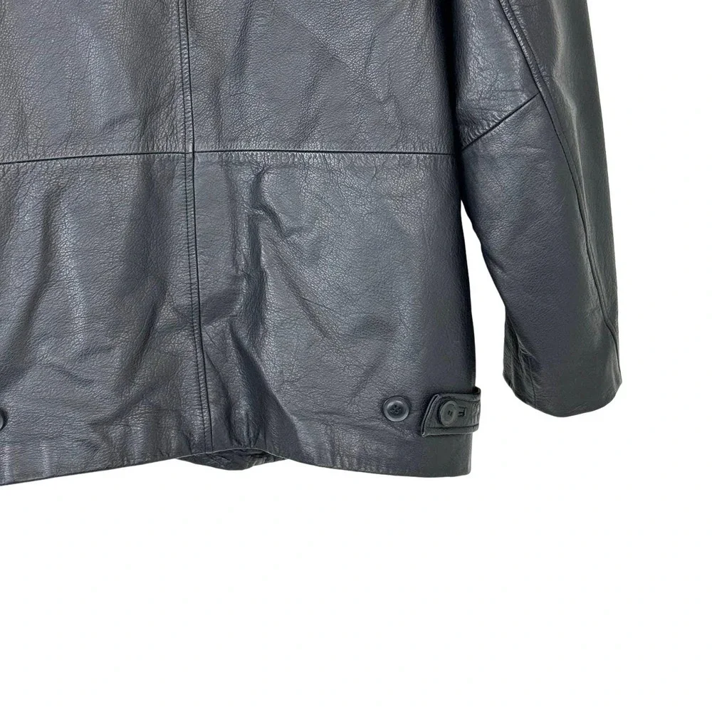 Vintage Black Leather Jacket Mens Medium 90s Grunge Americana Button Front